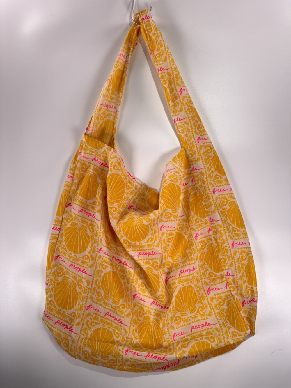 Free People Slouchy Reusable Tote Bag Seashell Logo Print Yellow Pink O - Picture 4 of 8